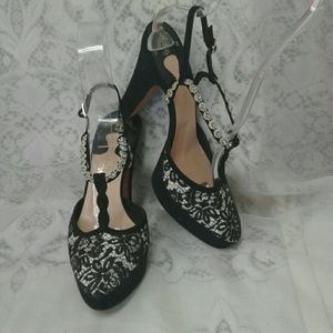 MICHEL PERRY, LACE, RHINESTONE. SUEDE, PLAT